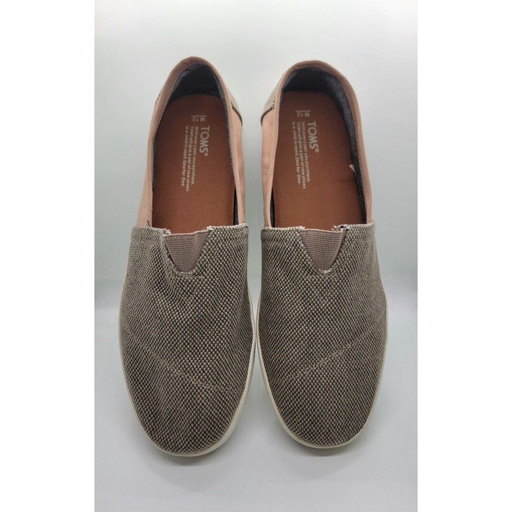Casual Comfy Toms Men 12 Canvas Loafers Tan Olive Bubble Stitch Great Condition - Picture 4 of 15